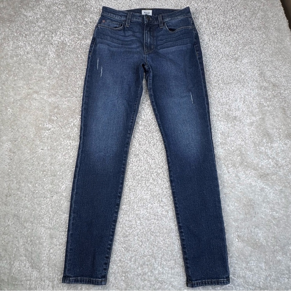 Hudson Blair High Rise Skinny Jeans Distressed. Classic Dark Blue Size 27